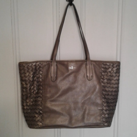 Cole Haan tote bag metallic leather braided detail - Picture 1 of 11